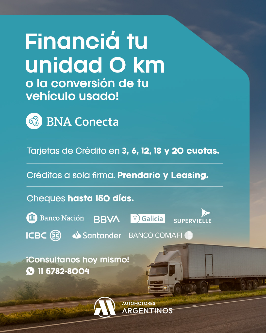 Financiamiento para vehículos comerciales — BNA Conecta, Banco Nación, BBVA, Galicia y más